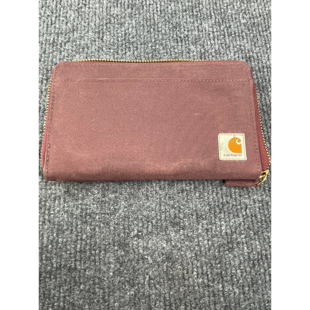 Carhartt Burgundy Canvas Zip Around Organizer Wallet with ID Window and Grommet